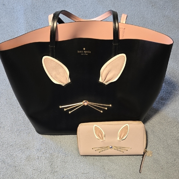 kate spade Handbags - Kate Spade Black and Pink Bunny Tote With Matching Wallet